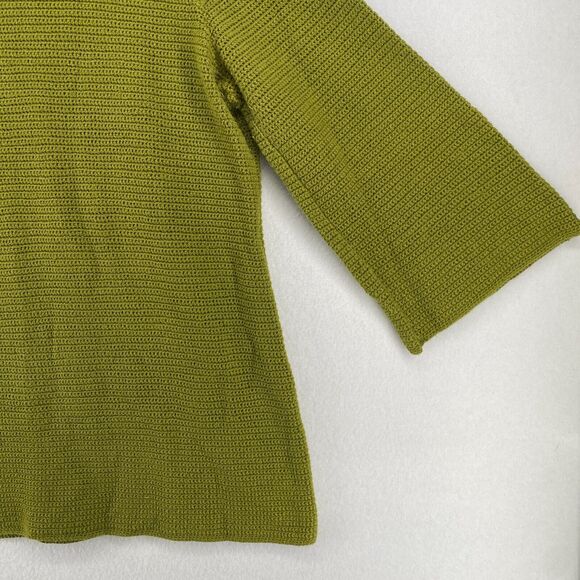 CONCEPT WOMAN Sweater 1X Ramie Cotton Crochet Jumper 3/4 Sleeve Pullover Green - Picture 5 of 11